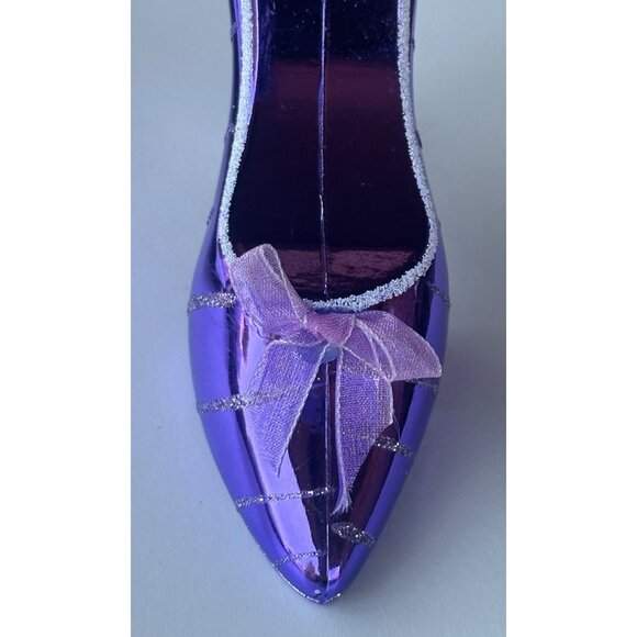 Purple Glittery High Heel Pumps Plastic Christmas Tree Ornament w/Bow 3" - Picture 5 of 9